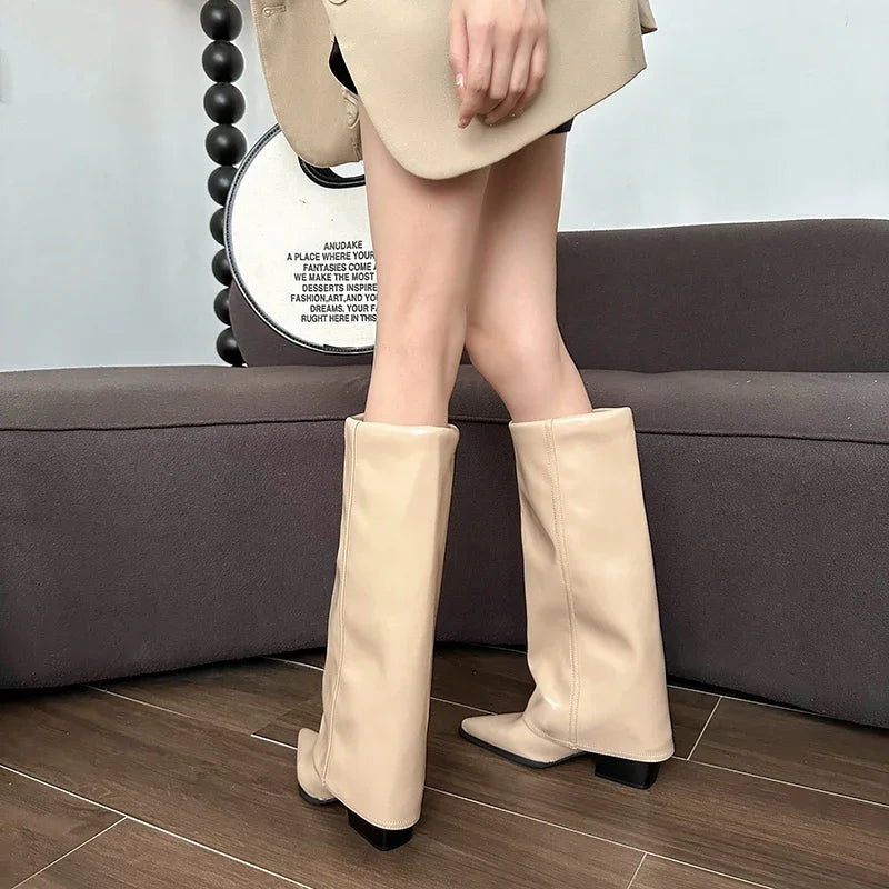 Women Chunky High Boots Pointed Toe Shoes Sexy Lady Dress Gladiator Autumn New 2024 Trend Retro Fad Woman Boots Goth Botas Mujer