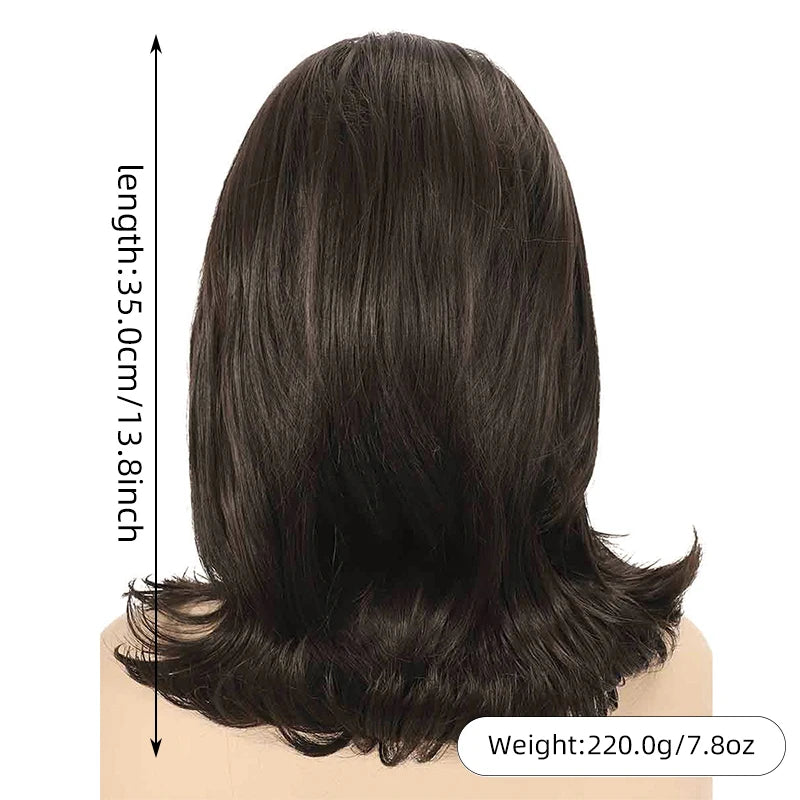 Synthetic  A 14-inch black vintage period women's short straight wig with flat bangs is perfect for everyday holiday parties
