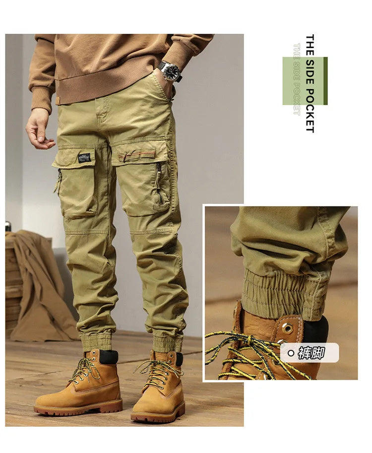 The new men's American retro sporty design in 2025 features multi-pocket, versatile drawstring work pants and stretch trousers