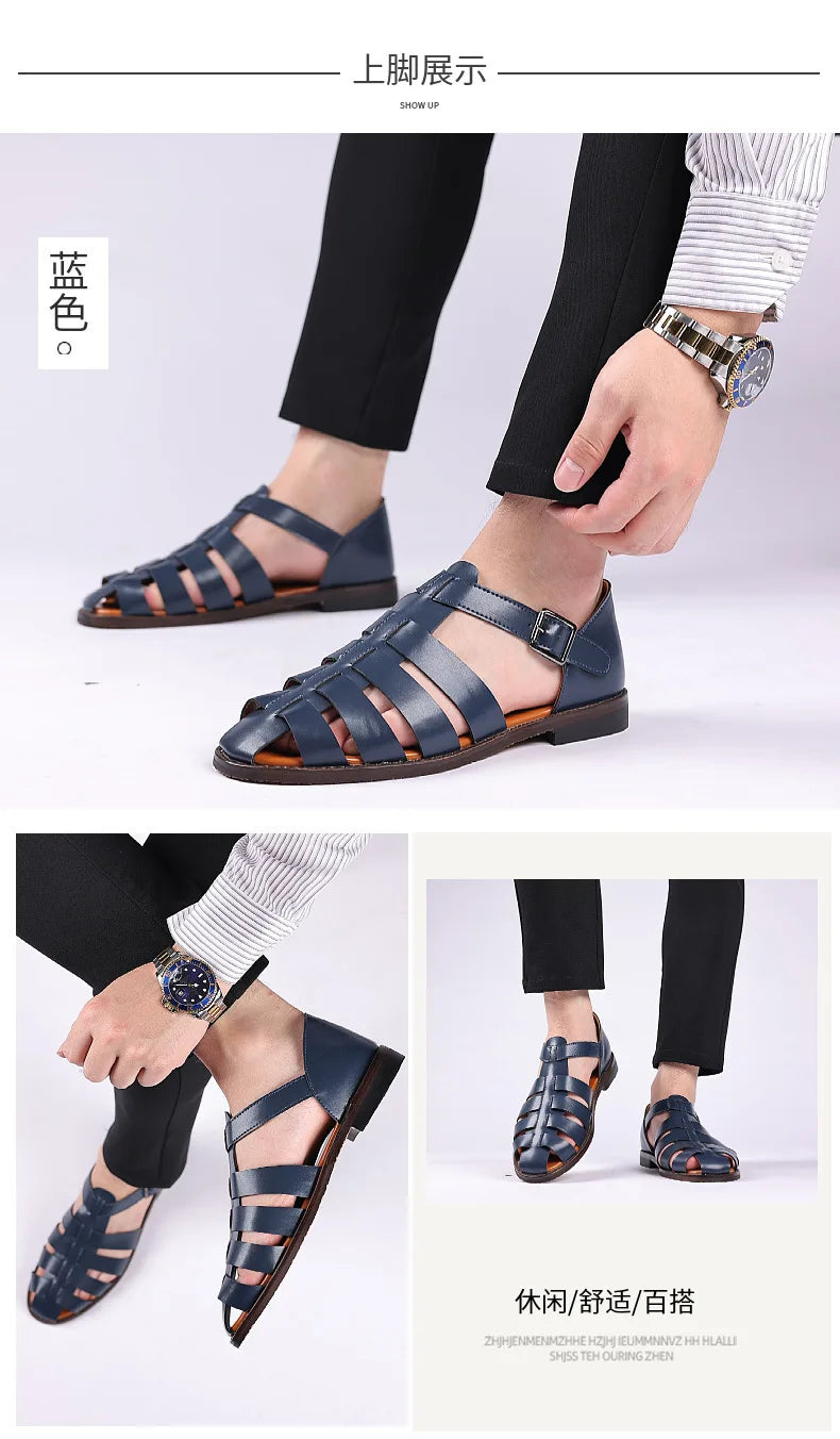 Summer Stylish Sandals for Man Leather Daily Roman Shoes Fashion Mens Business Dress Casual Comfortable Beach Footwear Flats