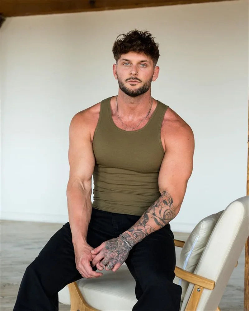 Spring Summer Knit Ice Silk Ribbed Fitness Sports Casual Slim-fit Men's Vest Men's I-line Muscle Vest Cotton Men