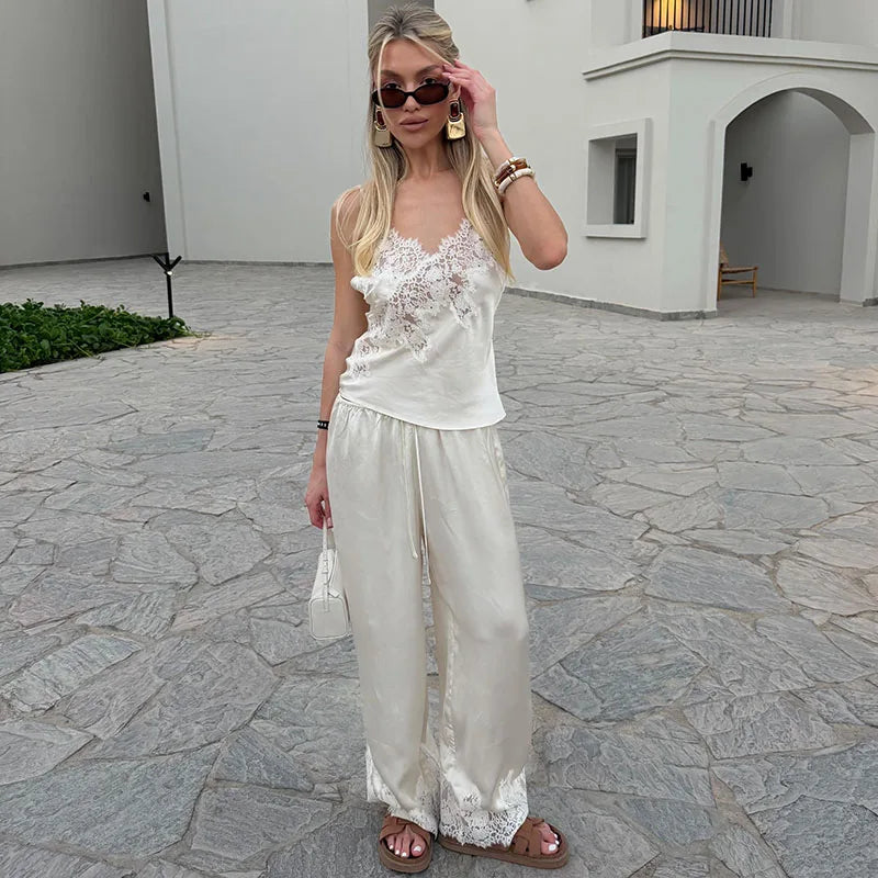 Lace Women's Top Cami Tank Top Cutout Bandeau Cami Ruched Hem Design Solid Minimalist Design 2026 Summer Style