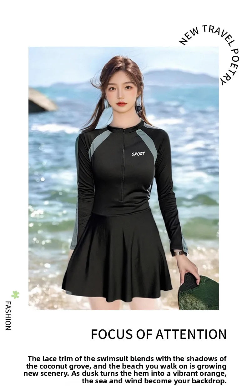 plus Size  Swimsuit Long Sve Holiday Swimwear for Women Casual Sle Milk Silk Fabric round Ne Fixed Chest Pad