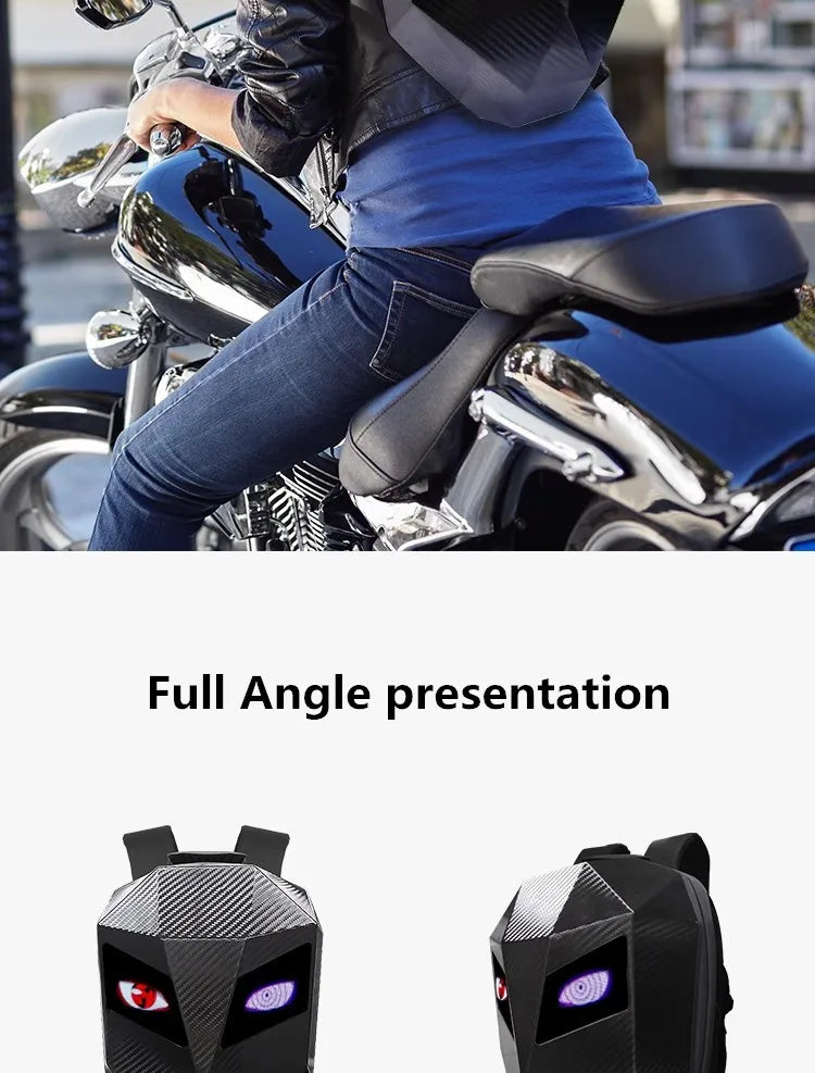 LED Motorcycle Rider Backpack Eyes Glow pattern carbon fiber texture helmet locomotive backpack school bag Moto Laptop backpack
