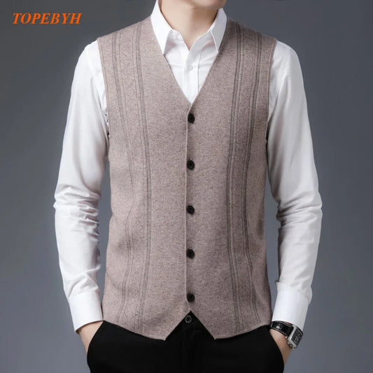 New Men's Business Casual Pullover Wear Warm Sleeveless Sweater Vest Men's Knitted Tops
