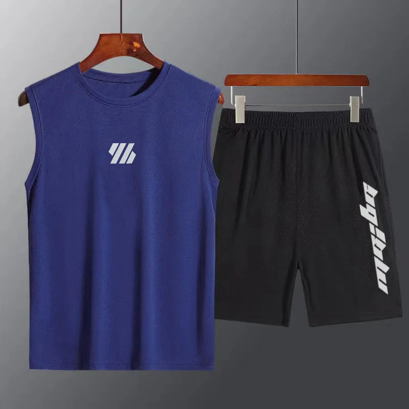 2024 summer 2 Pcs/Set Sports Set Men's Suit Running Vest+Sport Shorts Jogging Mens Sportswear Suit Fitness quick-drying Gym Sets