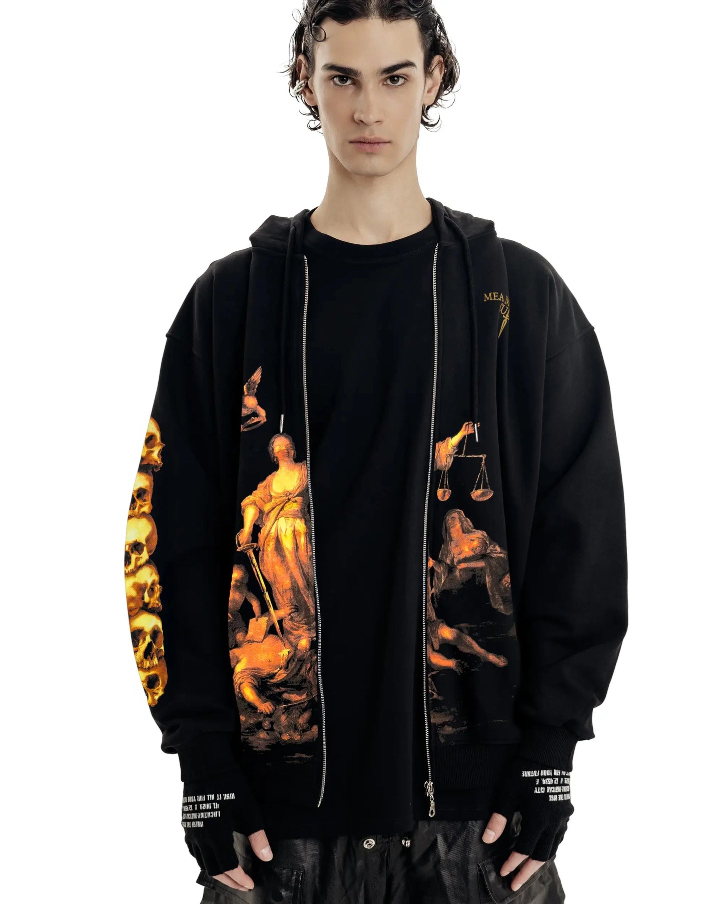 Streetwear Men Zipper Hoodie justice Graphic Print Zip Hooded Pullover Sweatshirt Hip Hop Jacket Y2K Coat Clothing Goth Top Punk