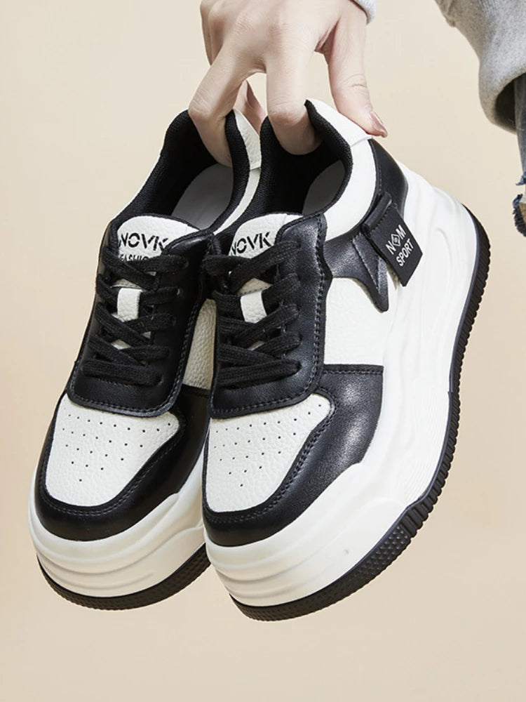 Fujin 8.5cm Genuine Leather Women Vulcanize Chunky Sneakers Women Summer Hidden High Heels Platform Wedge Summer Mesh Shoes