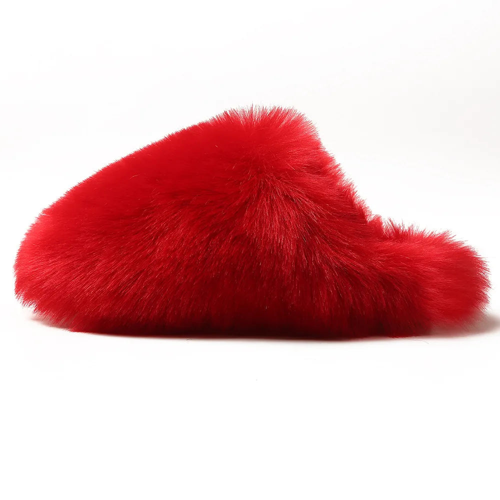Ladies Winter High Quality Fox Fur Slippers Women Warm Fur Slides Girls Luxury Furry Slippers Soft Comfortable Home Cotton Shoes