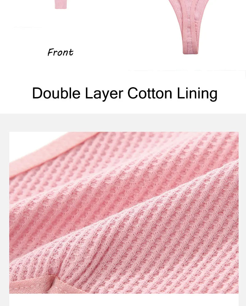10PCS/Set Women Waffle Cotton Thongs Panties Female Breathable G-String Underwear Ladies Sexy V Waist Bikini Girls Soft Lingerie