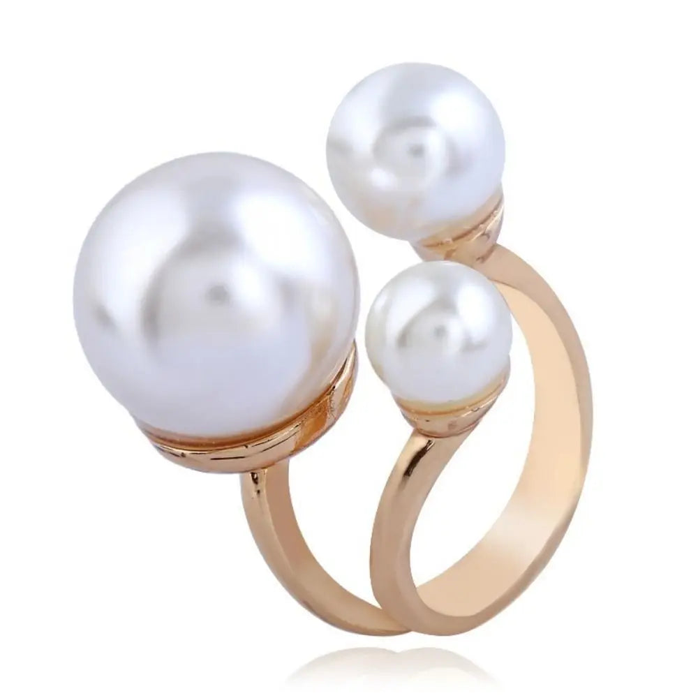 Elegant Retro Oversize Multi Pearl Rings for Women Lady Shiny Crystal Rhinestone Irregular Charm Open Rings Jewelry