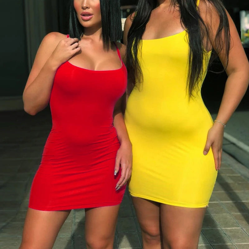 Sexy Short Dress Nightclub Dress for Women Tight-Fitting Wrap Hip Over-The-Knee Sleeveless Dresses Summer Street Bodycon Dress