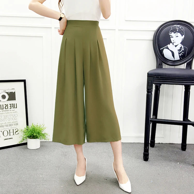 High Waist Wide Leg Pants Skirt Pants Chiffon Cotton Linen Seven Eighteen Length Trendy Women's Casual Trousers Commute Style