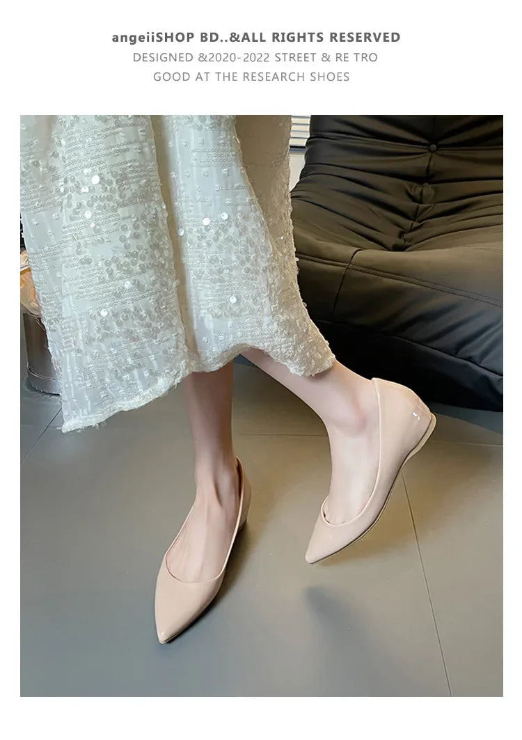 Fashion Flats Women Low Heels 5cm Internal Height Increasing Shoe Women Shoes Pointed Toe Patent Leather Office Driving Shoes