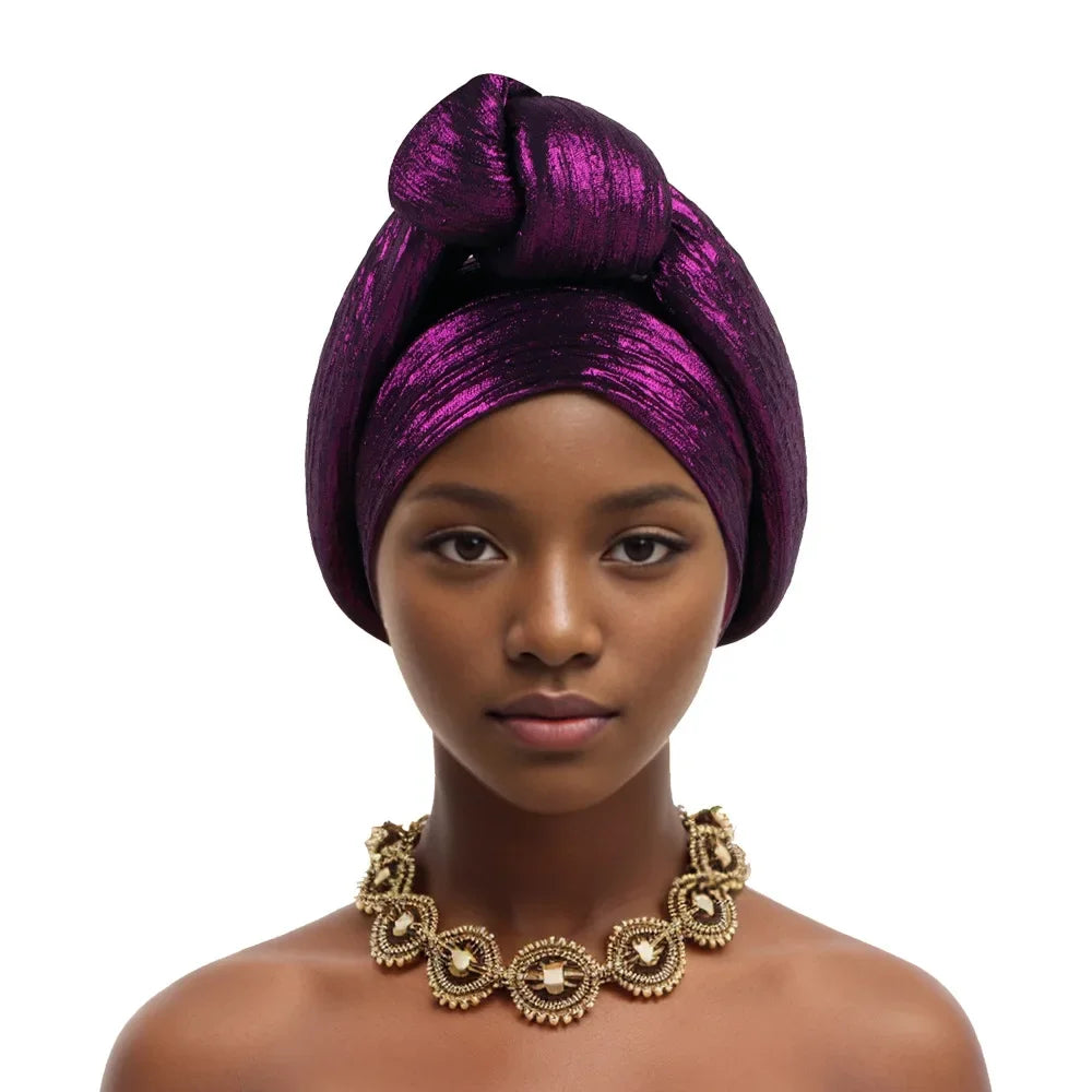 Handmade Big Knotted African Turban Cap Headtie Female Head Wraps Nigeria Wedding Party Headpiece Pre-Tied Headscarf Bonnet 2024