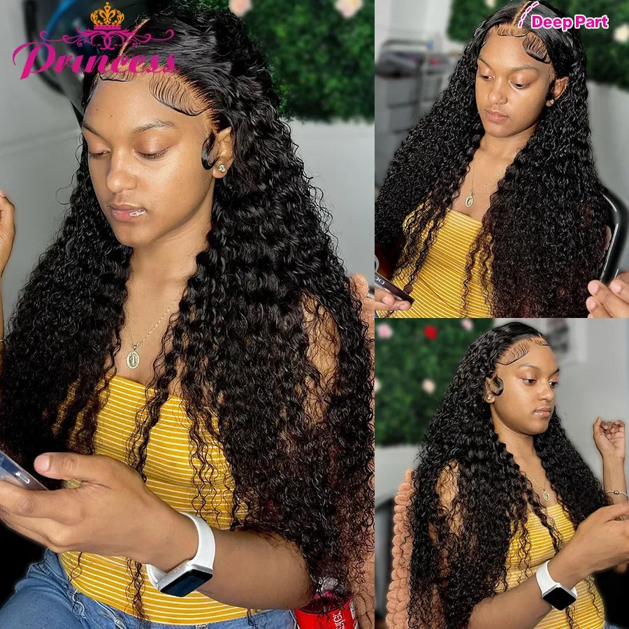 Princess Hair 13x4 Deep Wave Lace Front Wigs Human Hair Pre Plucked HD Transparent Lace Frontal Wigs Human Hair for Black Women