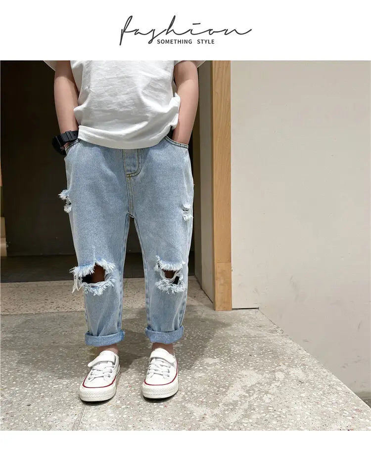 Kids Boys Pants Summer Ripped Jeans New Fashion Children's Baby Loose Casual Jeans Pants Boy and Girl Trousers