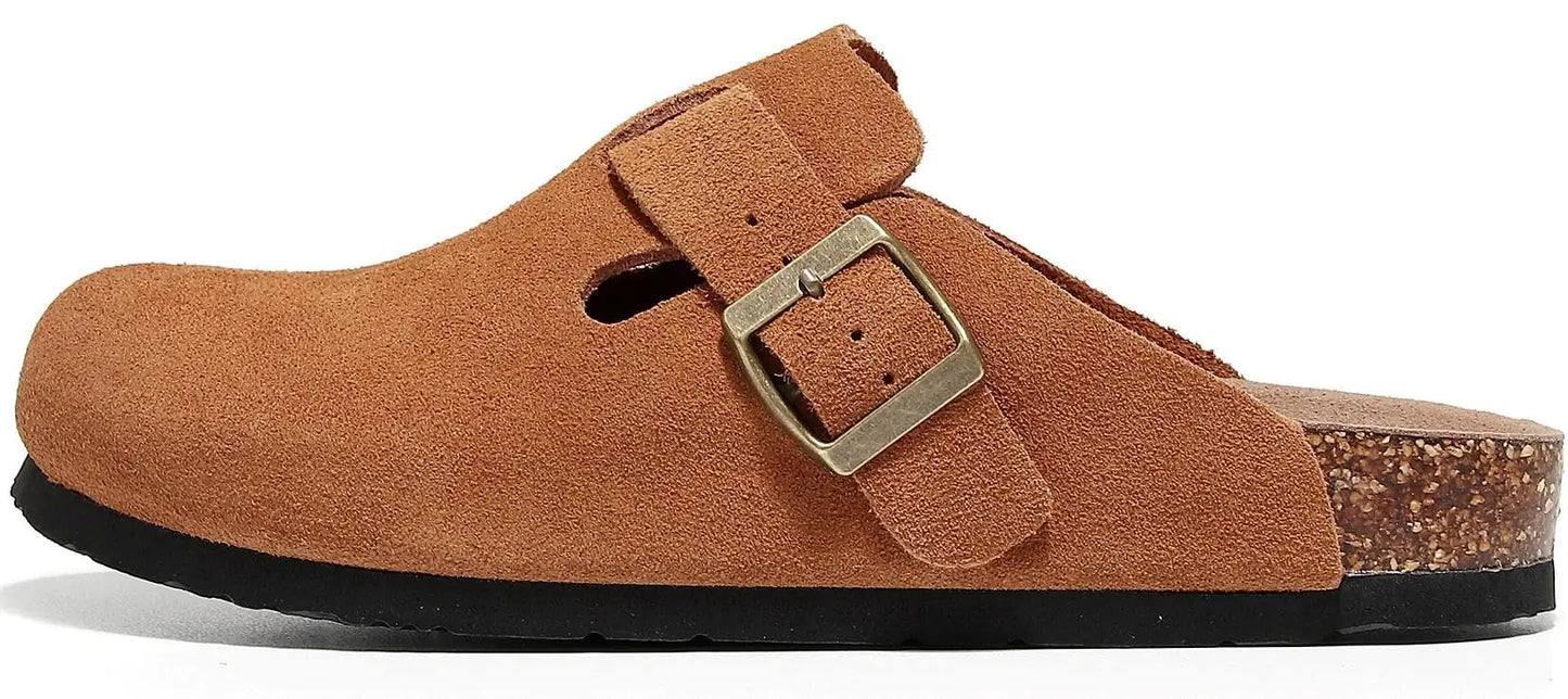 Evshine Men' s Cork Suede Mules with Arch Support Classic Potato Shoes Cozy Cork Footbed Clogs Slippers Men Fashion Beach Sandal