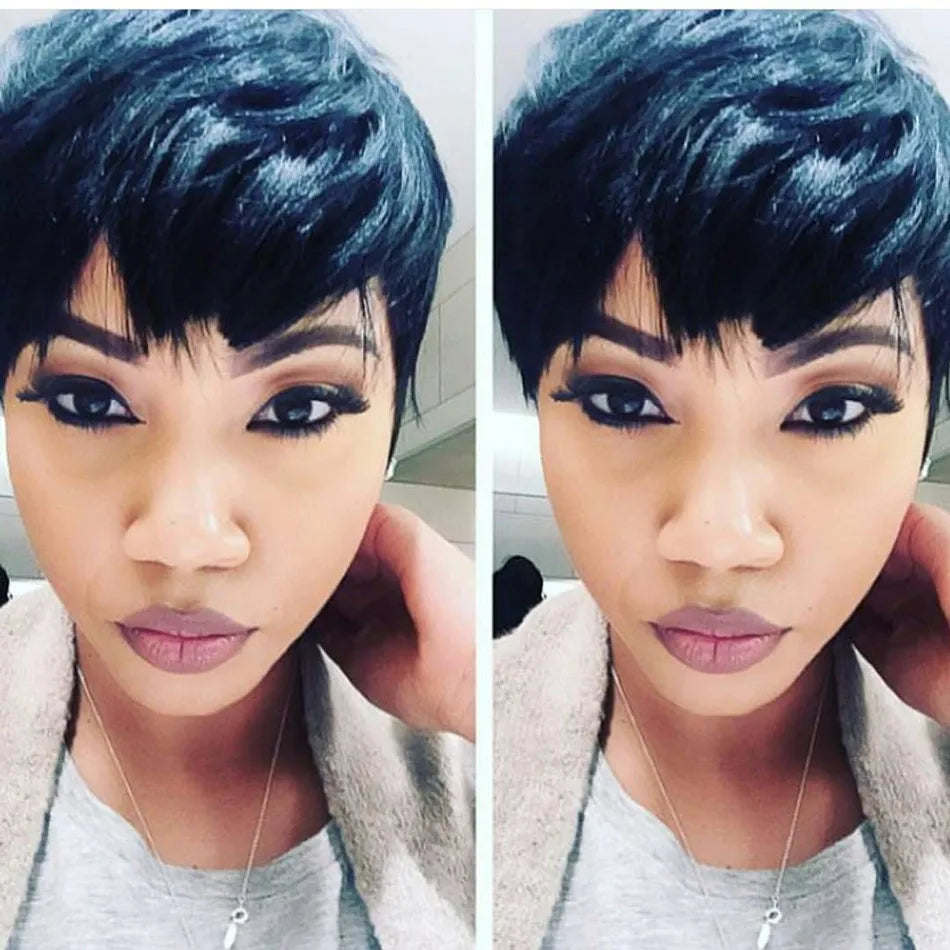 Short Human Hair Wigs Pixie Cut Straight perruque bresillienne for Black Women Machine Made Wigs With Bangs Cheap No Lace Wig