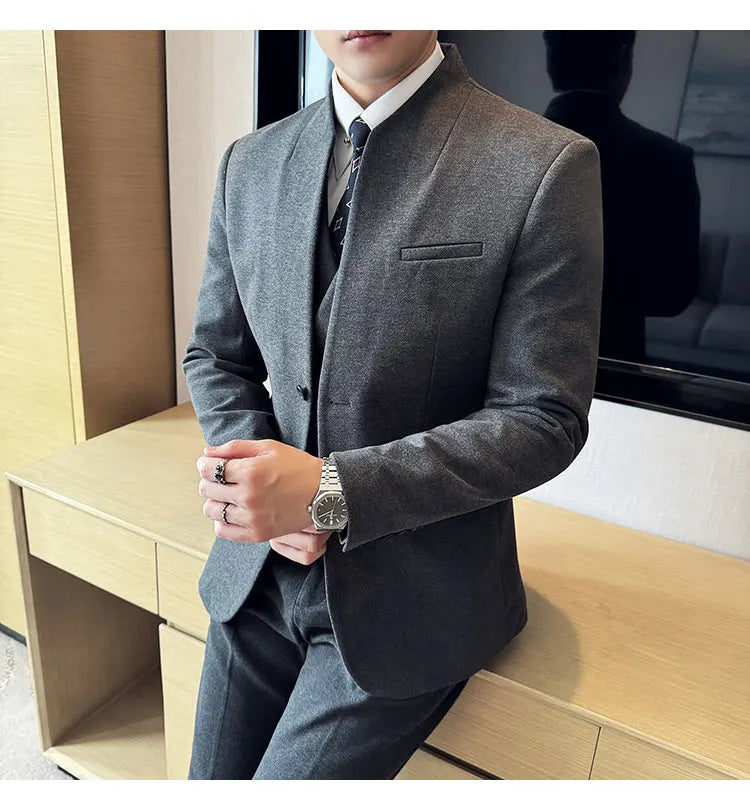 Korean Style Men's Suit Set Slim Fit Business Suit Wool Blazer Two-piece set Elegant Social Formal Men's Clothing 5XL-M