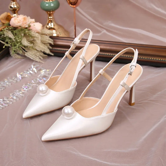 Female Wedding Shoes Summer New Pointed Toe Stiletto Sandals White Bridesmaid High Heels 6.5/8.5CM Pumps Women Chaussures Femme