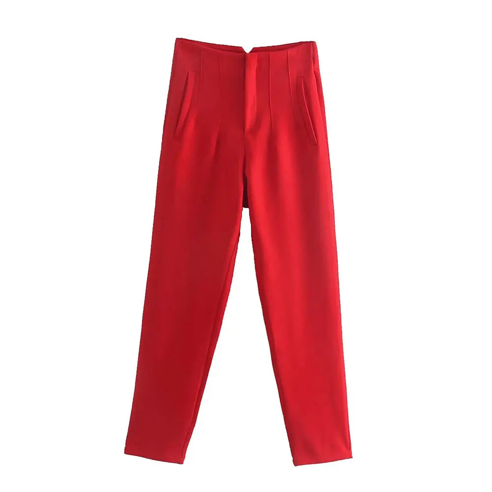 Duoperi Women High Waist Solid Trousers Chic Office Workwear Long Pants