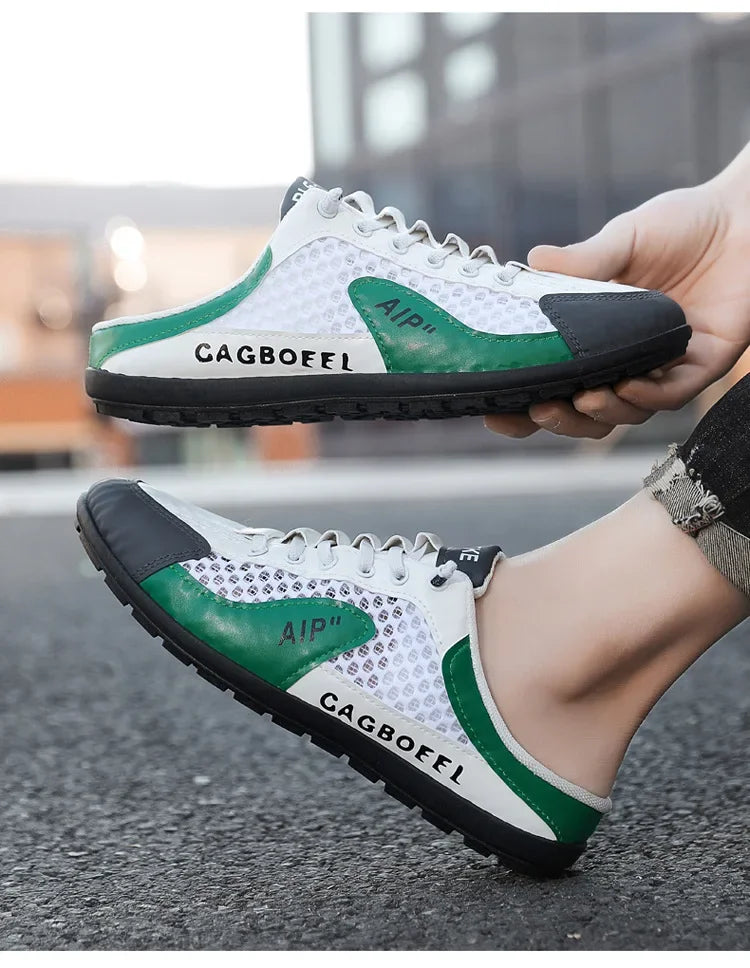 Men's Summer New Large Size Comfortable Half Support Fashionable Korean Style Breathable Popular Casual Shoes Mesh Lining