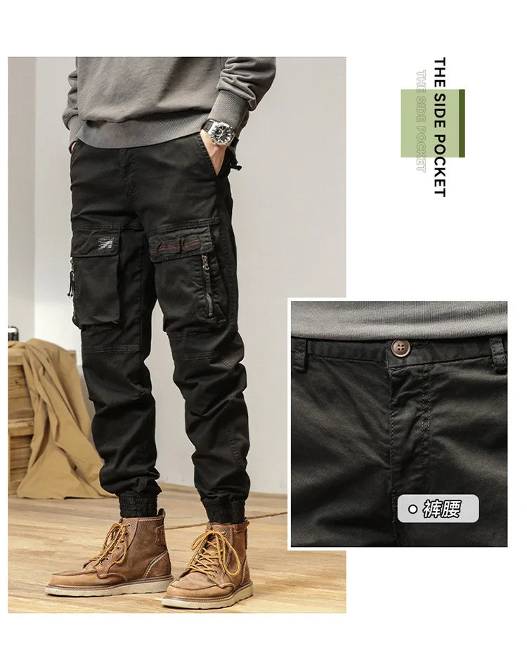 The new men's American retro sporty design in 2025 features multi-pocket, versatile drawstring work pants and stretch trousers