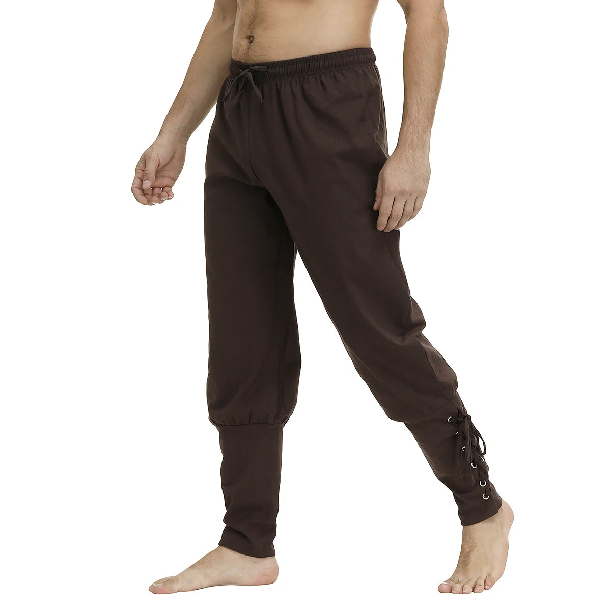 Medieval Pants for Men Costume Cosplay Renaissance Bandage Pants Gothic Trousers Plus Size Pirate Pants Brown Black