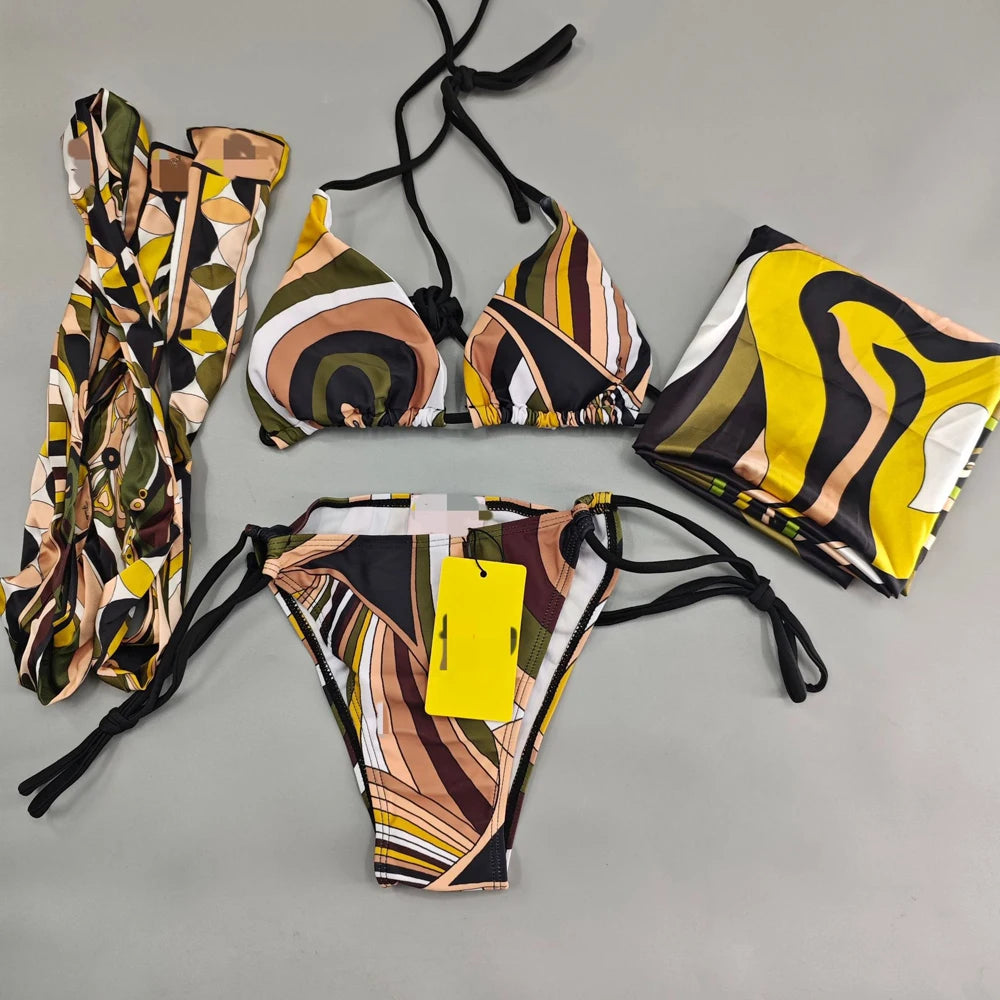 Hot Sales Latest Fashion Luxury 3 Pieces Swimsuit With Headband Beach Scarfs 2026 Summer Sexy Women Bikini Designer Swimwear