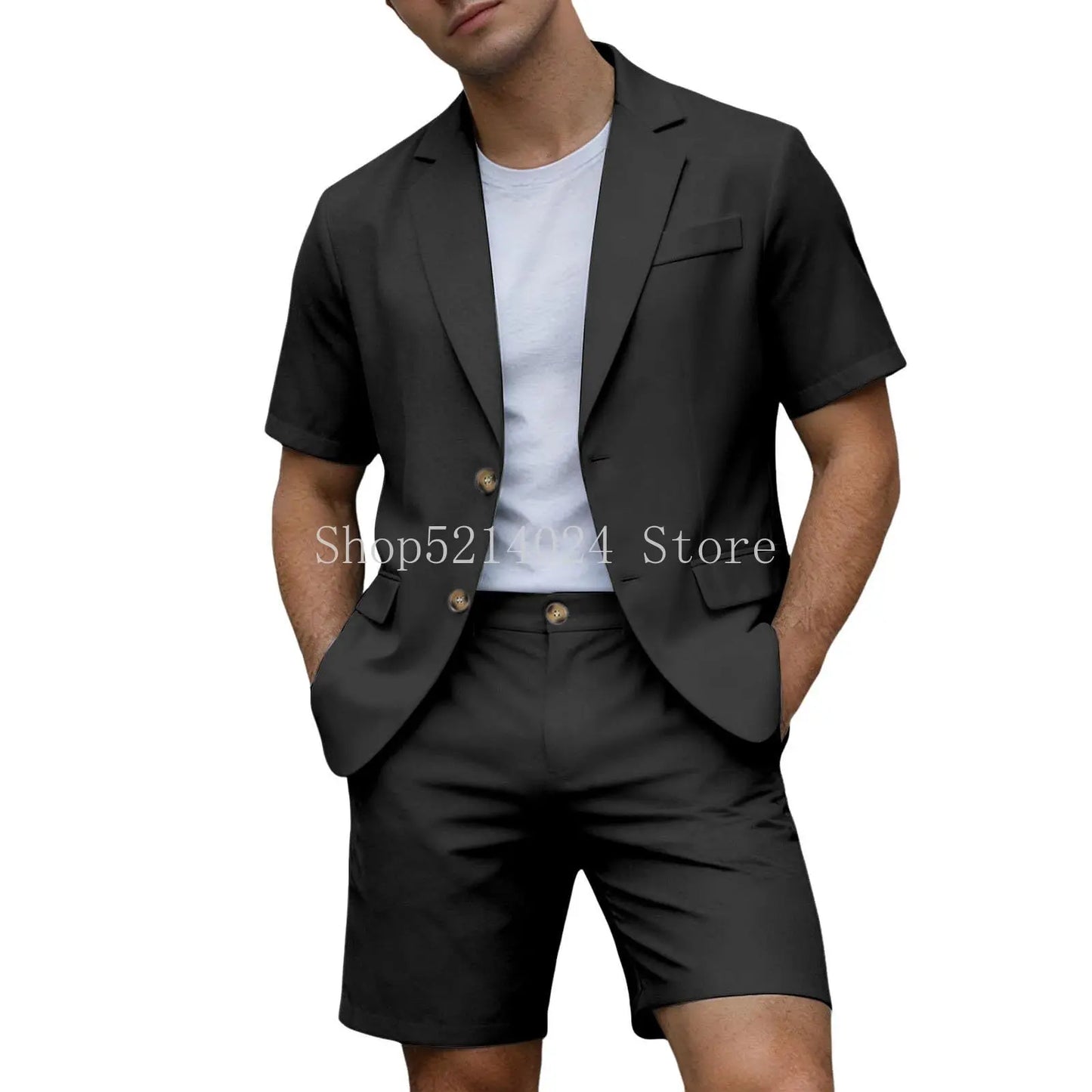 Suits for Men Short Sleeve Blazer Jacket Shorts Set Lightweight Wedding Party Business Casual Formal Outfits