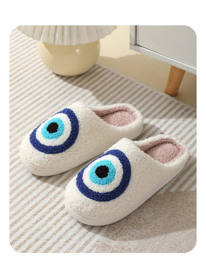 House Fuzzy Slipper Men Male Ghost Face Blue Evil Eye Home Shoes Plush Winter Warm Indoor Floor Non Slip Women Female Halloween