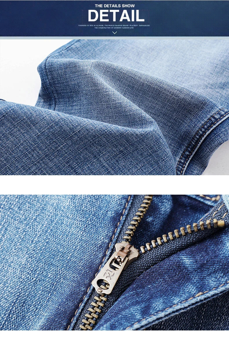 Classic Summer Men's Thin Stretch Fit Jeans Business Casual Slim Fit Denim Pants Soft Fabric High Quality Straight Leg Trousers