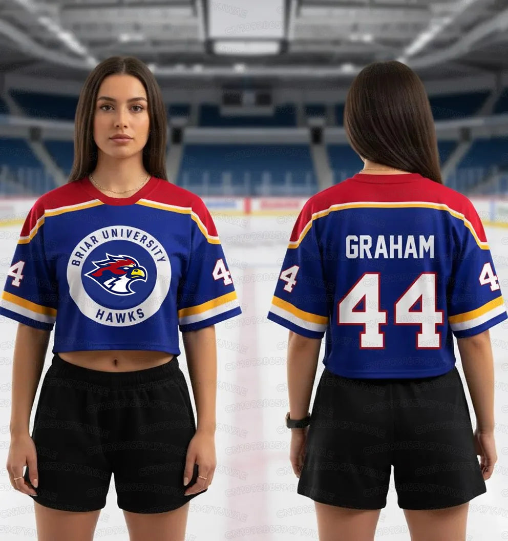 Summer Women's Off Campus Briar University Graham 44 DI LAURENTIS 66 Crop Top Football Jersey Short Sleeve Crop T-shirt Tops