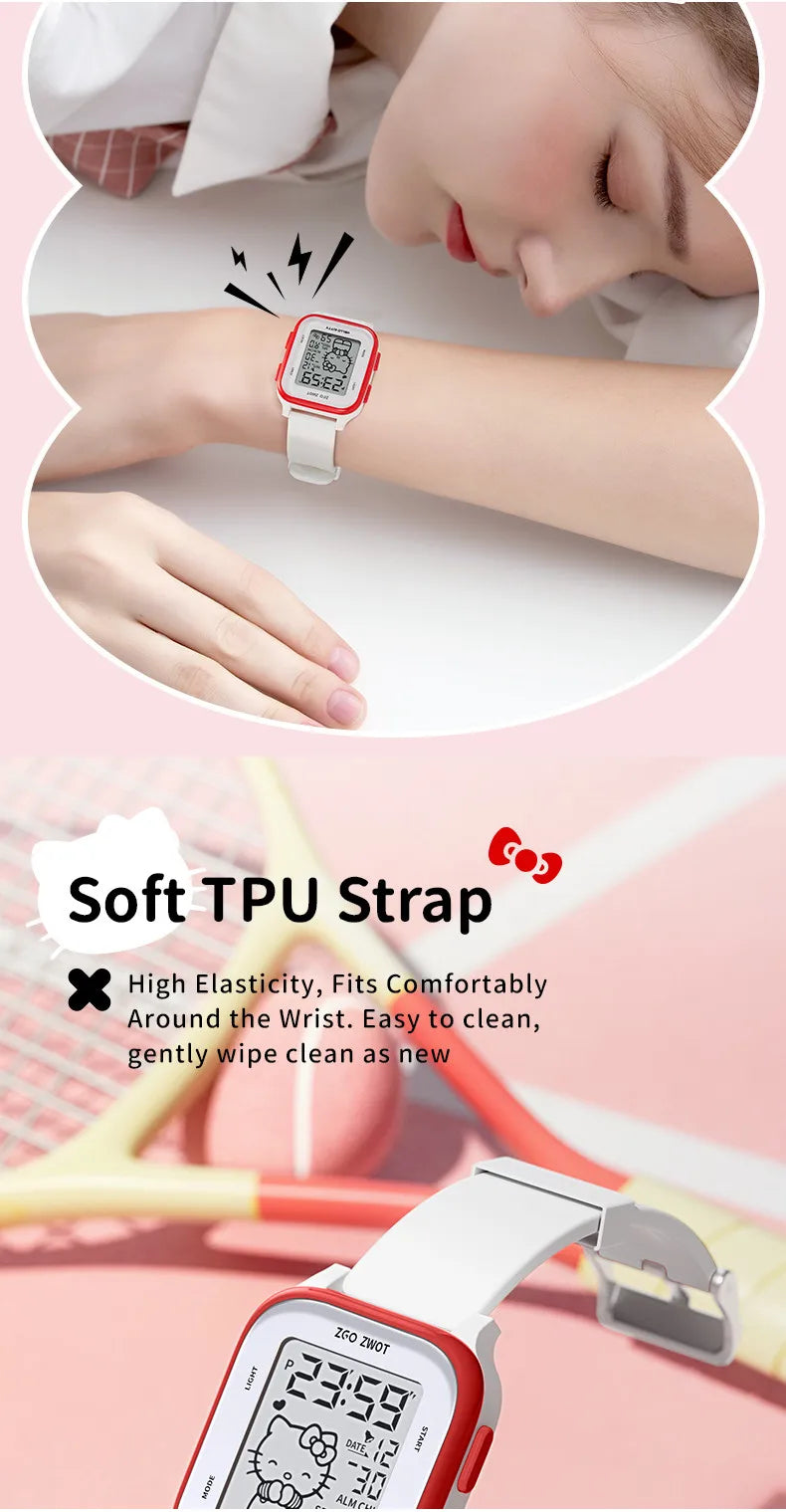 ZGO X Sanrio Hello Kitty Watch For Girls Student Kids' Electronic Watches Waterproof Sports Wristwatch Girl Child Gift Box 878
