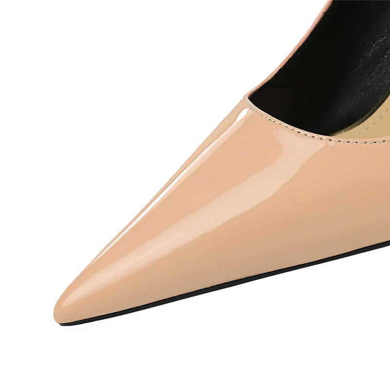 2023 Women Sexy 10cm High Heels Burgundy Nude Pumps Lady Stripper Stiletto Heels Glossy Leather Wedding Bridal Quality Red Shoes