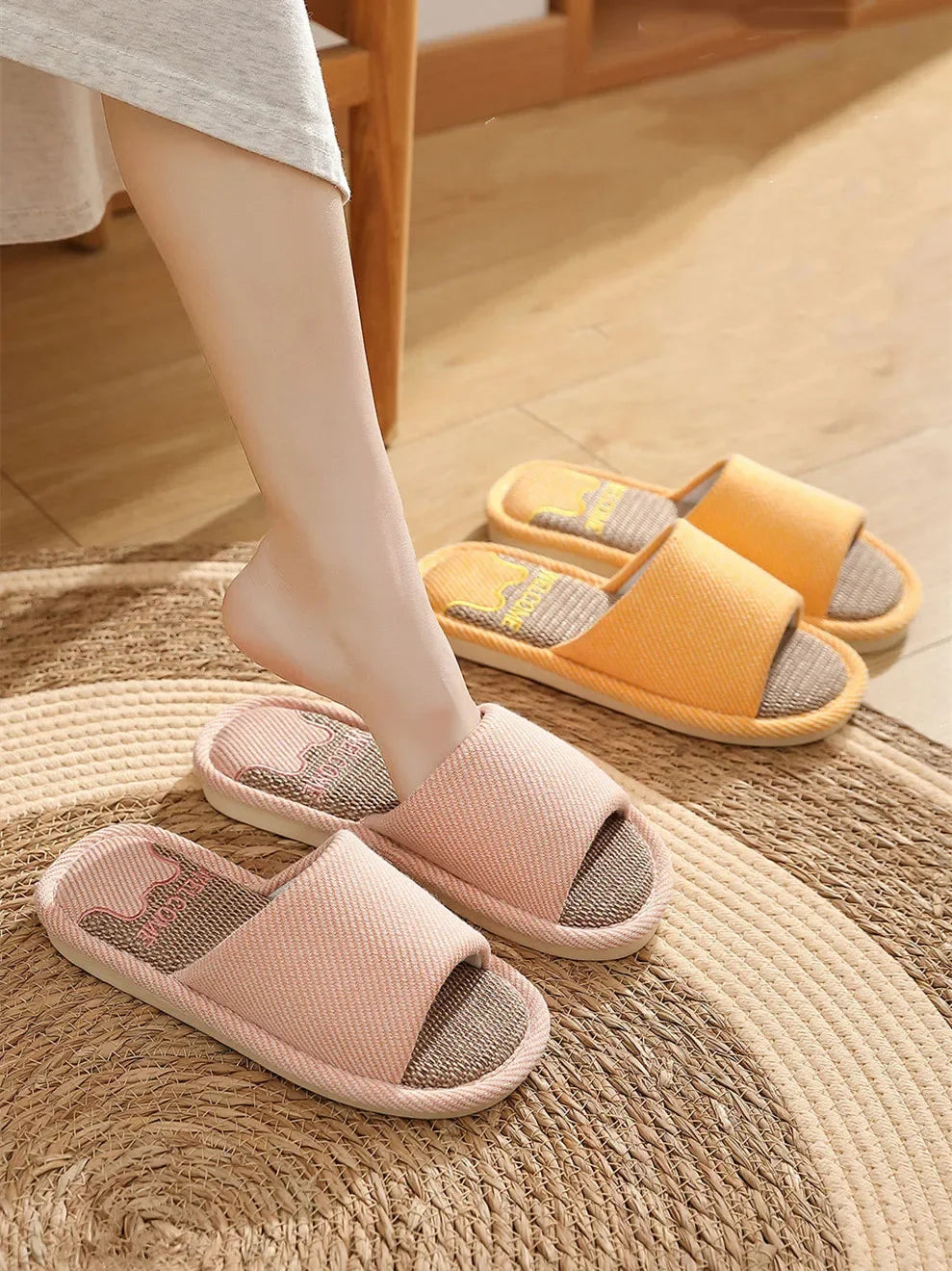 Couples Home Linen Slippers Women Indoor Soft Comfortable Bedroom Slides Men Leisure Non Slip House Shoes Platform Cotton Flats