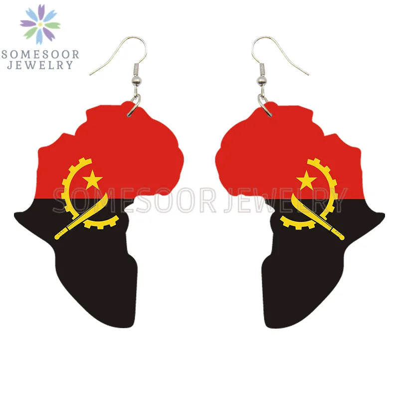 SOMESOOR Afro Countries National Flags Print Africa Map Wooden Drop Earrings Pendant For Women African Mainland Dangle Jewelry