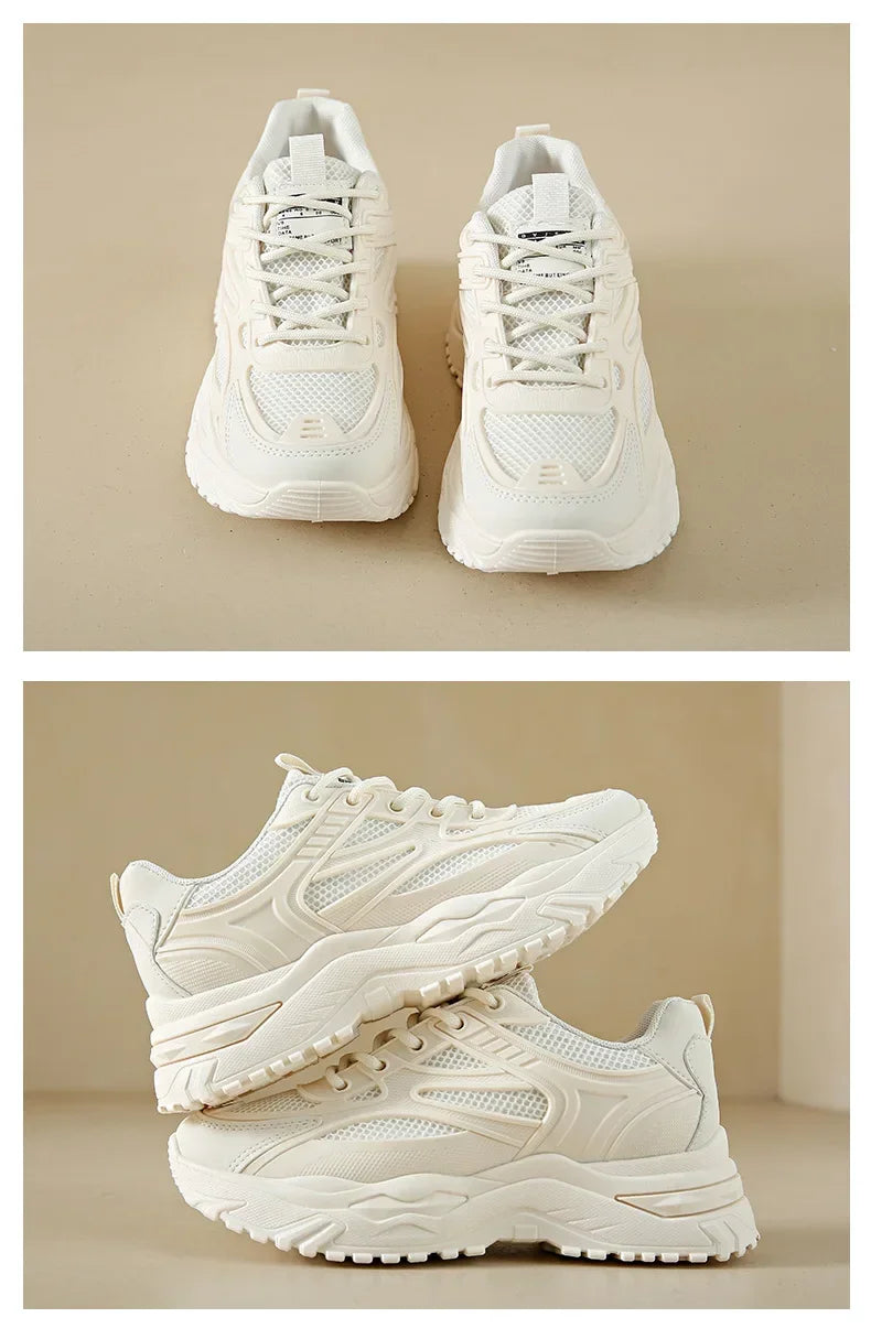 Sneakers Women  New Leather Chunky Sneakers Women's Sports Shoes Thick Tennis Vulcanized Shoes Basket Platform Shoes