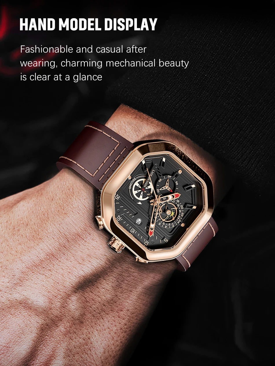 2025 LIGE Business Leather Watch For Men Top Brand Luxury Mens Watches Waterproof Quartz Wrsitwatch 24 Hours Moon Phase Clock