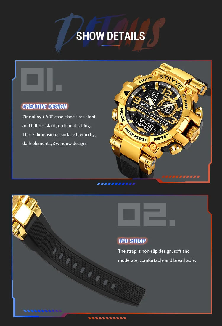 Fashion Stryve Watches S8025 Men's Cool Colorful Sports Digital Watches Fashion Designer Dual Movement Men's Wrist Watch