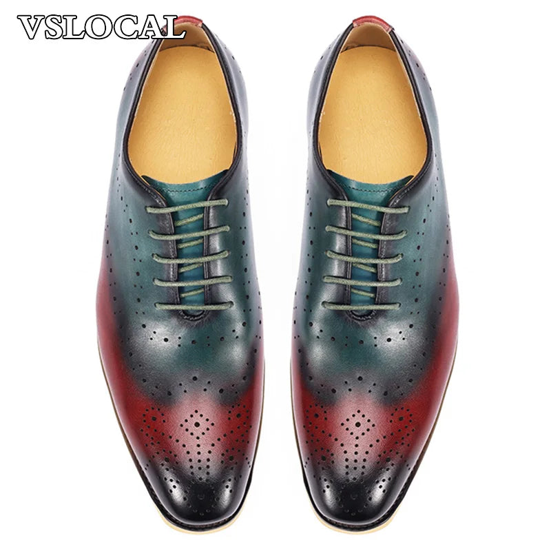 Luxury Men Light Shoes Green Mix Red Lace up Casual Mens Dress Shoes Comfortable Sports Walking Daily Leather Shoes Men