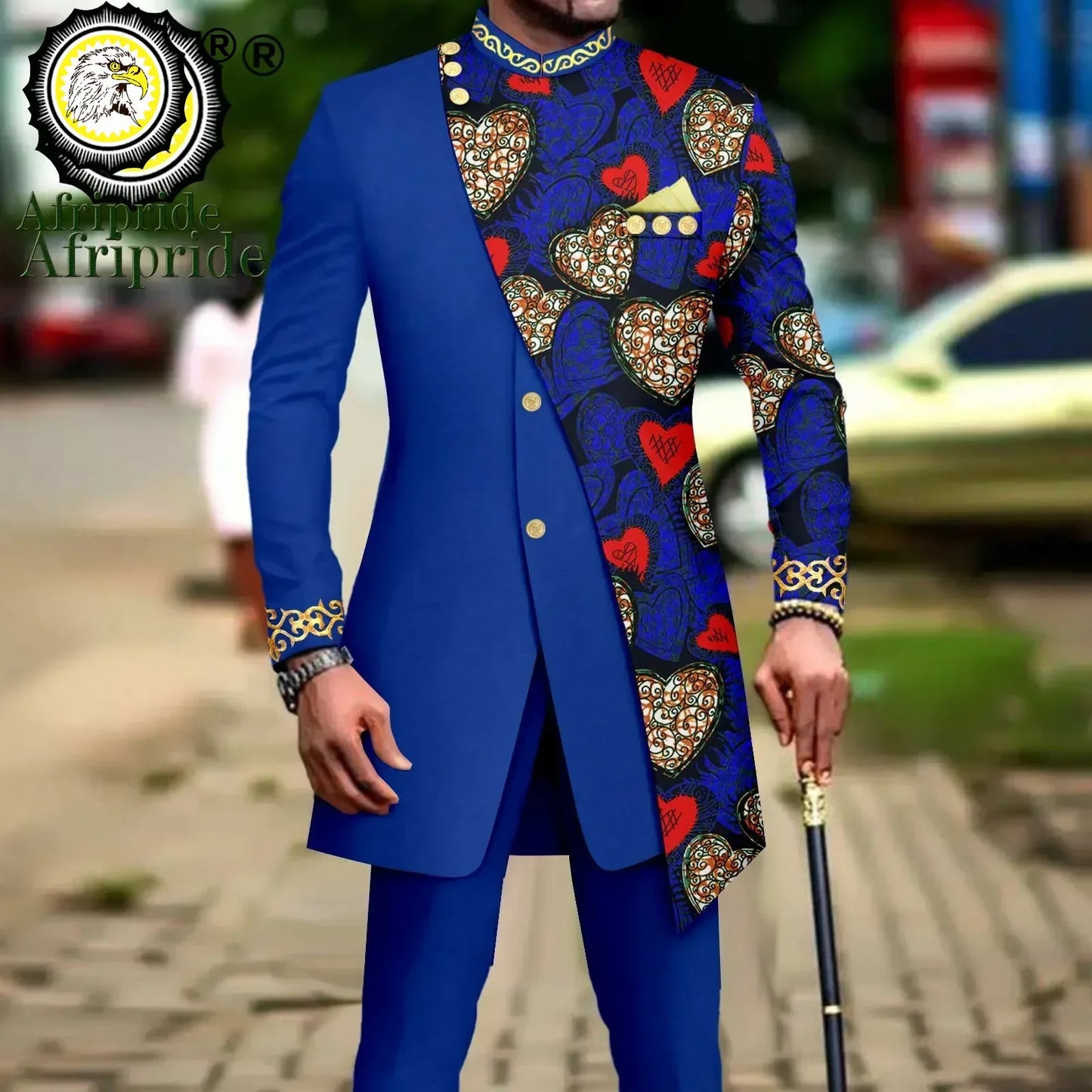 African Suits for Men Embroidery Print Blazer and Pants Set Business Dress Suit with Kerchief Party Wedding Evening A2316023