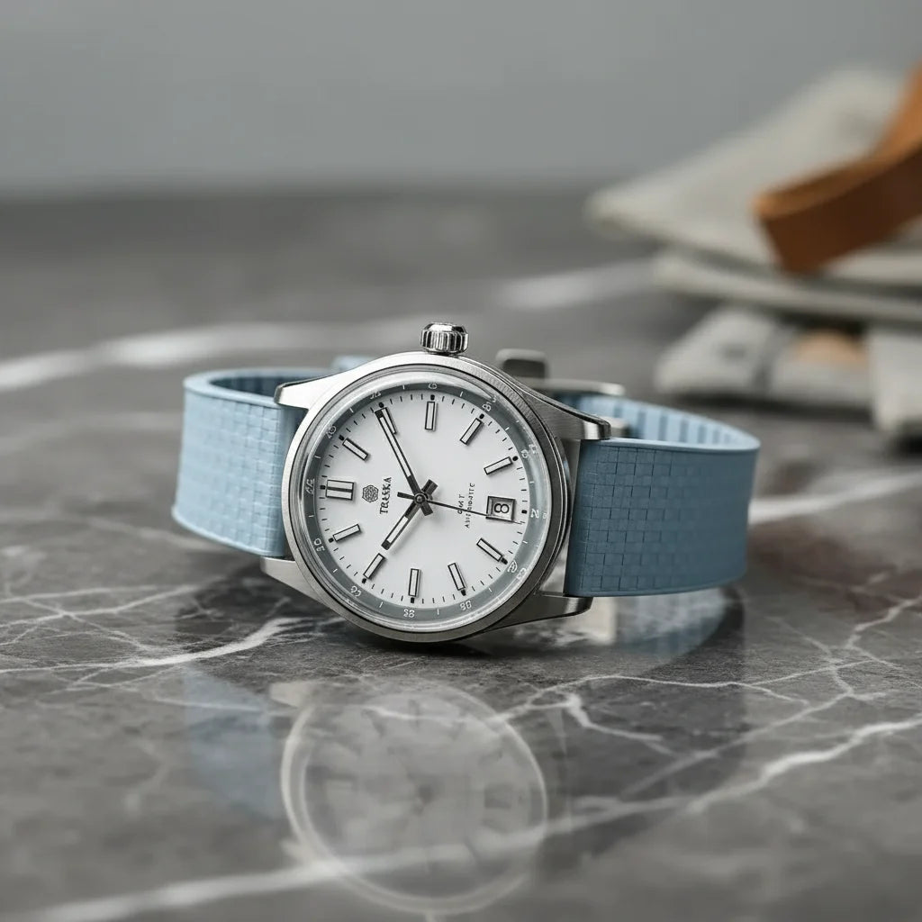 Cut to Size Fluoro Rubber Watch Strap 18/19/20/21/22mm Mosaic FKM Deployment Buckle Universal Flat End Replace Band Bracelet