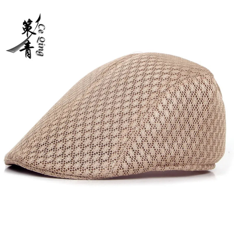 Big Head 58-61cm Summer Men Newsboy Breathable Cap Mesh Cabbie Golf Driving Sun Flat Beret Hats Caps Visors BAZAARHUBO