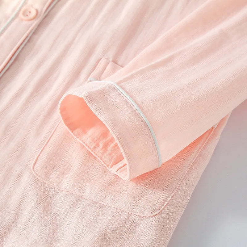 Women 100%Cotton Pajama Style Sleepwear Nightwear embroidery Summer Women's Short Sleeved Long Pants Cardigan Pajama Set