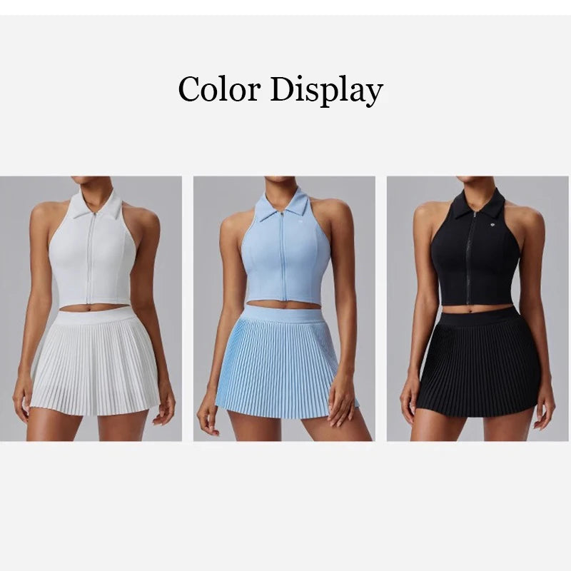 Women's fitness pants skirt, 2025 new accordion pleated design fake two-piece anti light leakage