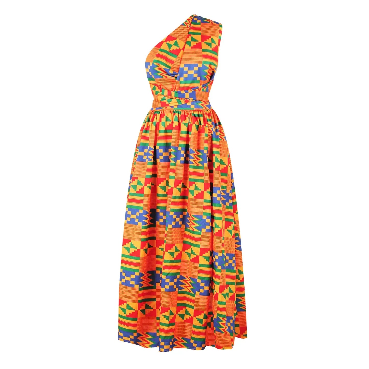 African National Sexy Sleeveless Women Dress Fashion Off Back Print Lady Party Dresses Vintage Casual Long Dress Africa Clothing