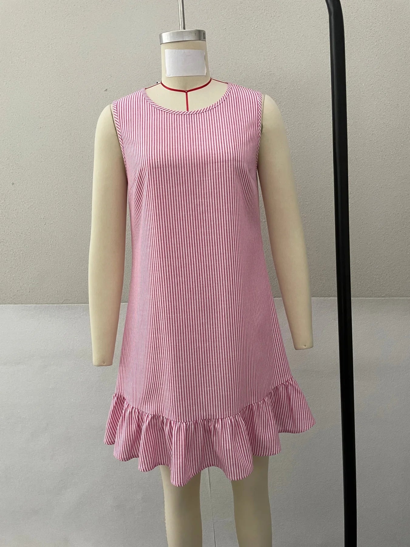 Casual Ruffle  Dress Striped Sleeveless City Commute Summer Fashion Ladies' H-Style Loose Fit round Neckline Polyester