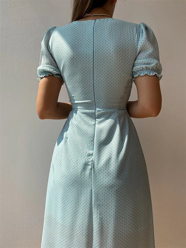 2024 Summer Fashion Summer Skirt Holiday Style Sexy Women's Dress V-neck Single Breasted Shrugged Mid Length Dress
